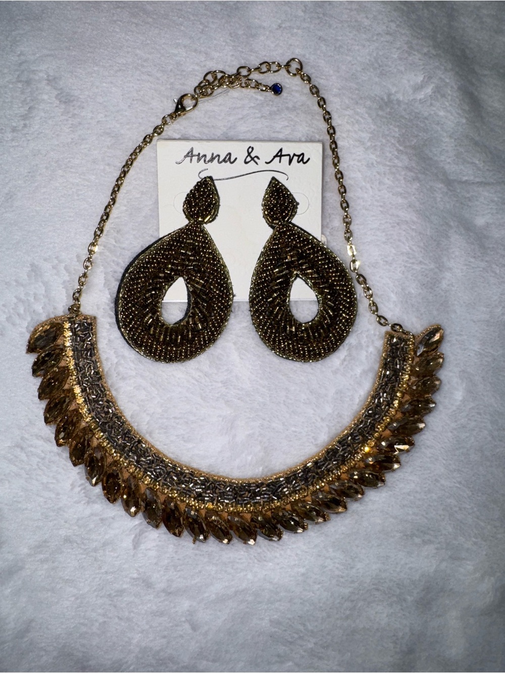 Play jewelry Gold Crystal Statement Necklace and Earrings Set